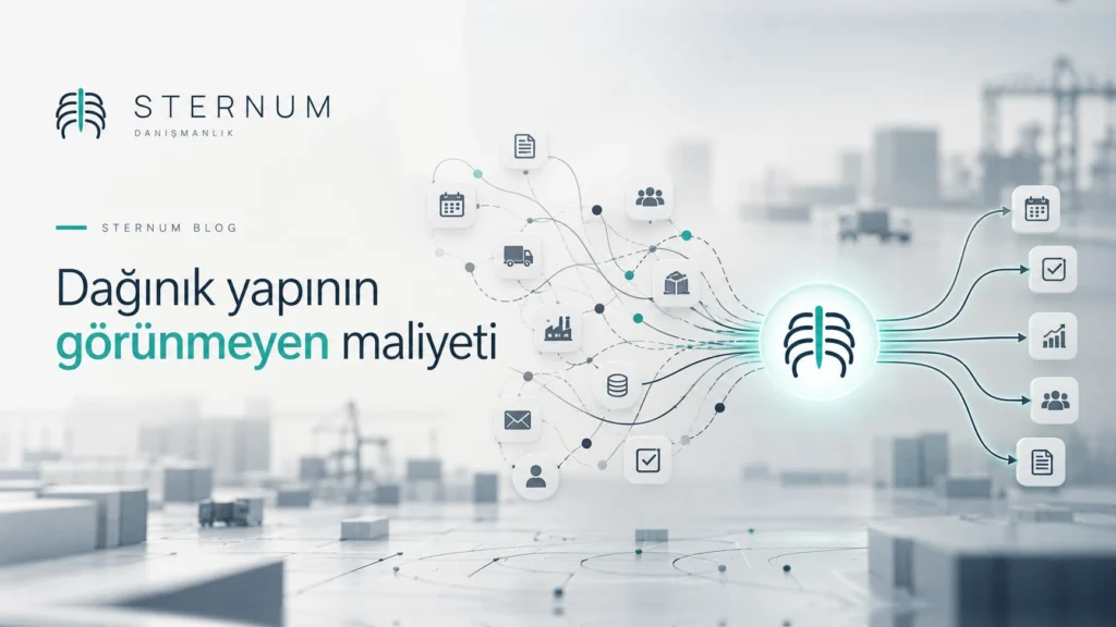 Dağınık iş akışlarının Sternum amblemi etrafında tek merkezde toplandığını gösteren çizim